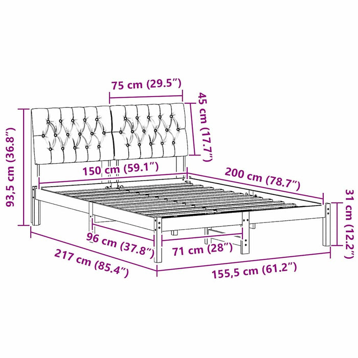 Queen Size Bed Frame With Upholstered Headboard Brown 150 X 200 Cm Ttkatka