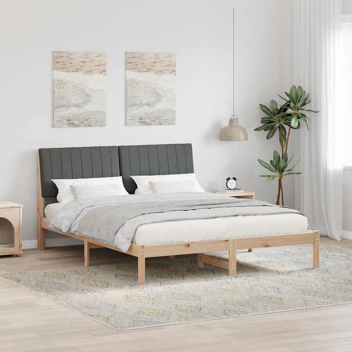 Queen Size Bed Frame With Headboard Brown 150 X 200 Cm Solid Pine Wood Ttkaaoa