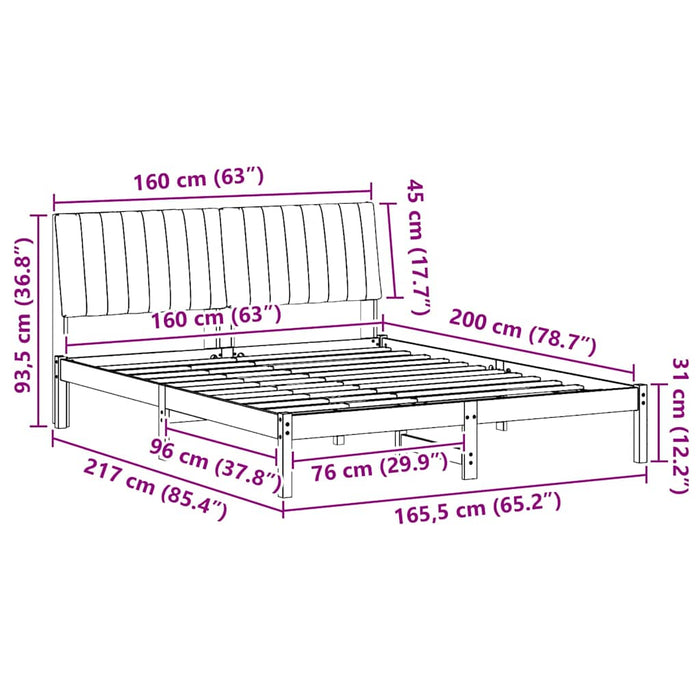 Queen Size Bed Frame With Headboard Brown 150 X 200 Cm Solid Pine Wood Ttkaaoa