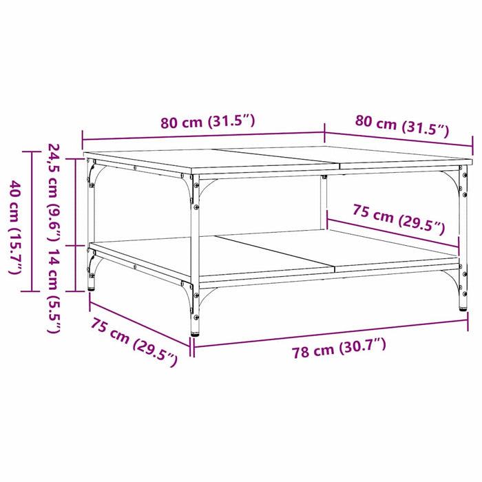 Coffee Table Black Oak 80 X 80 X 40 Cm Engineered Wood Nntakk