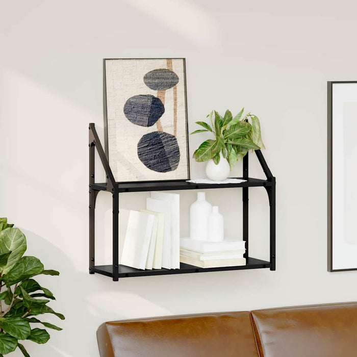 Wall Shelf With Shelf Black Oak 60 X 21 X 51 Cm Engineered Wood Nntpop