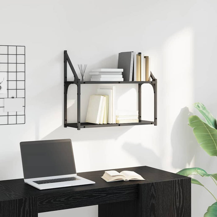 Wall Shelf With Shelf Black Oak 60 X 21 X 51 Cm Engineered Wood Nntpop