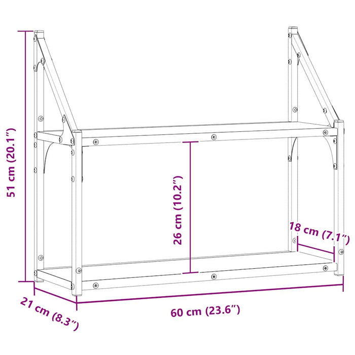 Wall Shelf With Shelf Black Oak 60 X 21 X 51 Cm Engineered Wood Nntpop