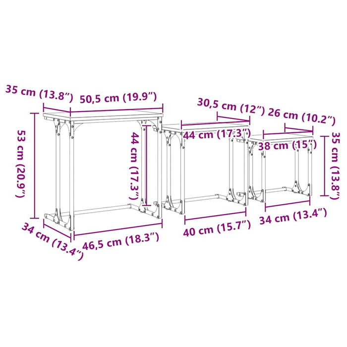 Nesting Coffee Table 3 Pcs Black Oak 50.5 X 35 X 53 Cm Nntptt