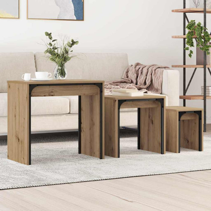 Nesting Coffee Table 3 Pcs Artisan Oak 60 X 35 X 56 Cm Nntptp