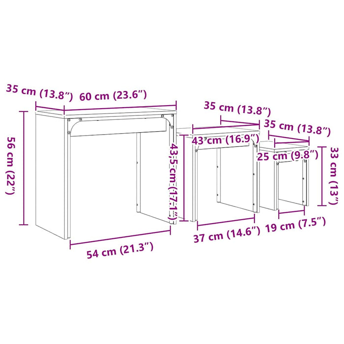 Nesting Coffee Table 3 Pcs Artisan Oak 60 X 35 X 56 Cm Nntptp