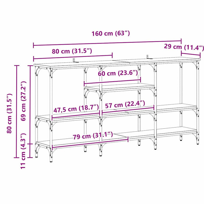 Console Table Black Oak 160 X 29 X 80 Cm Engineered Wood Nntppn