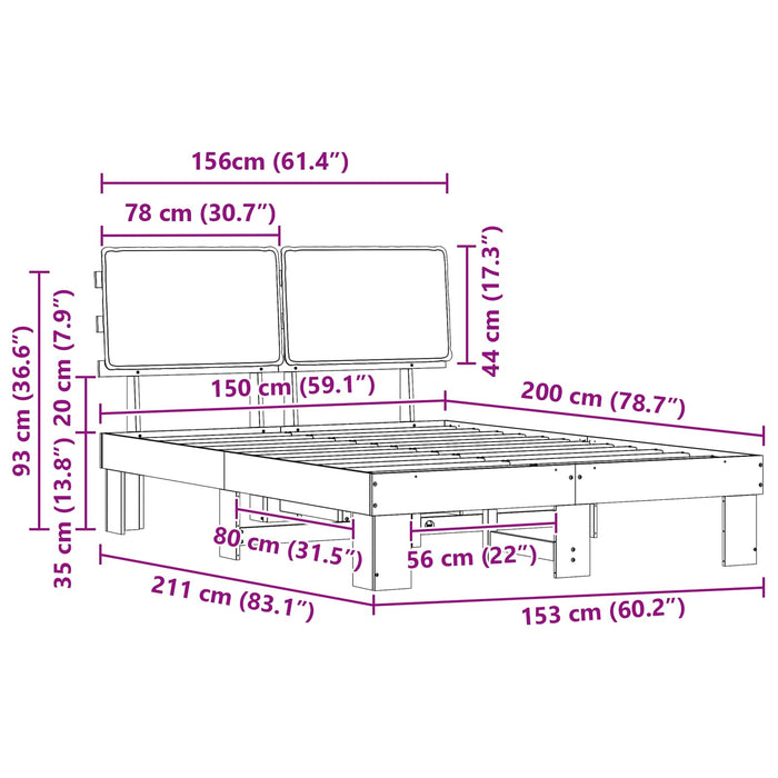 Queen Size Bed Frame With Upholstered Headboard Dark Grey 150 X 200 Cm Niixib