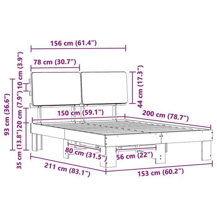 Queen Size Bed Frame With Upholstered Headboard Dark Grey 150 X 200 Cm Niitab