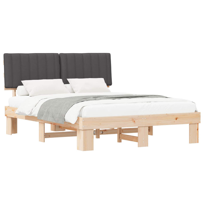 Queen Size Bed Frame With Upholstered Headboard Dark Grey 150 X 200 Cm Niianb