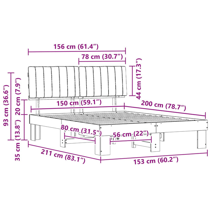 Queen Size Bed Frame With Upholstered Headboard Dark Grey 150 X 200 Cm Niianb