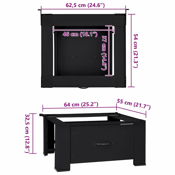 Washing Machine Pedestal Black 64 X 55 X 32.5 Cm Steel Axbxxbtp