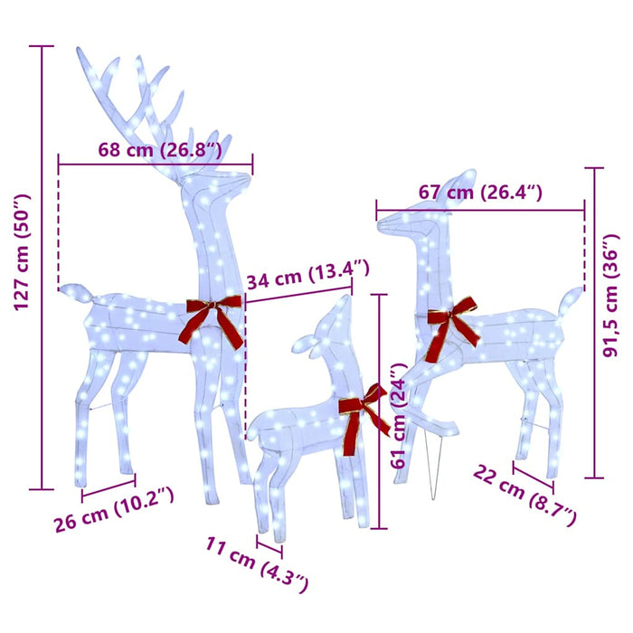 Reindeer Family 3 Pcs Cold White 68 X 26 X 127 Cm Fabric Axbokbpt