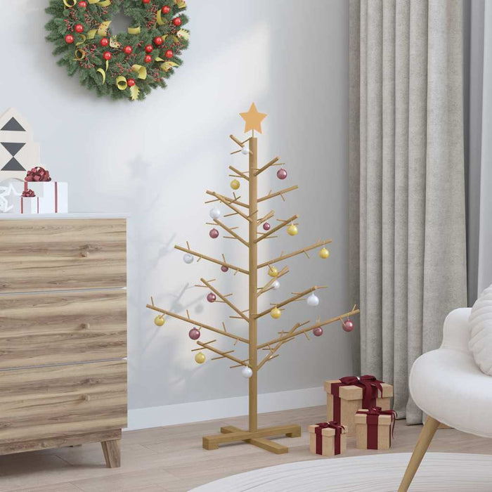 Wooden Christmas Tree With Stand Brown 125 Cm Solid Pine Wood Axbonblb
