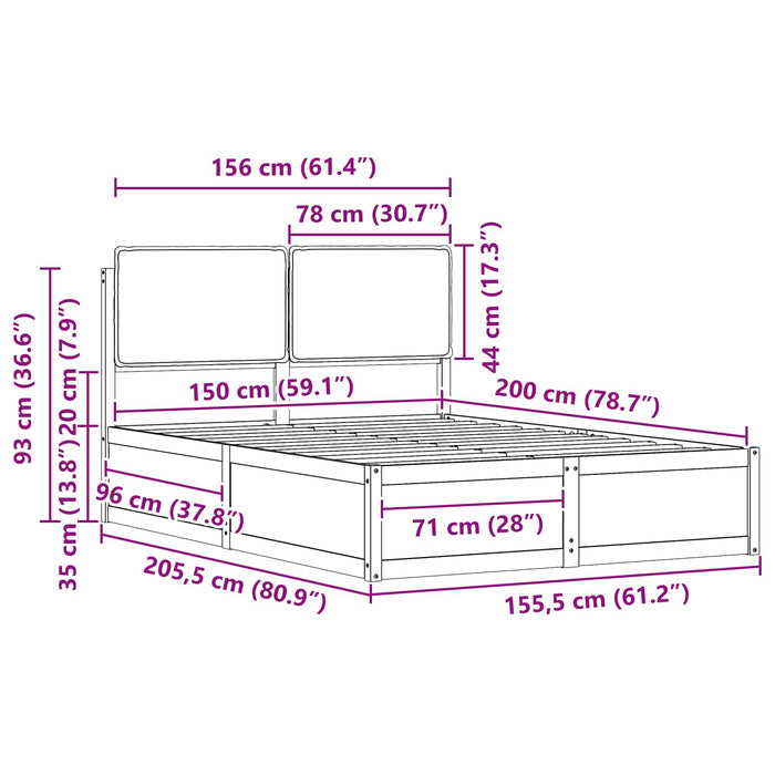 Queen Size Bed Frame With Upholstered Headboard Dark Grey 150 X 200 Cm Ttknoxb