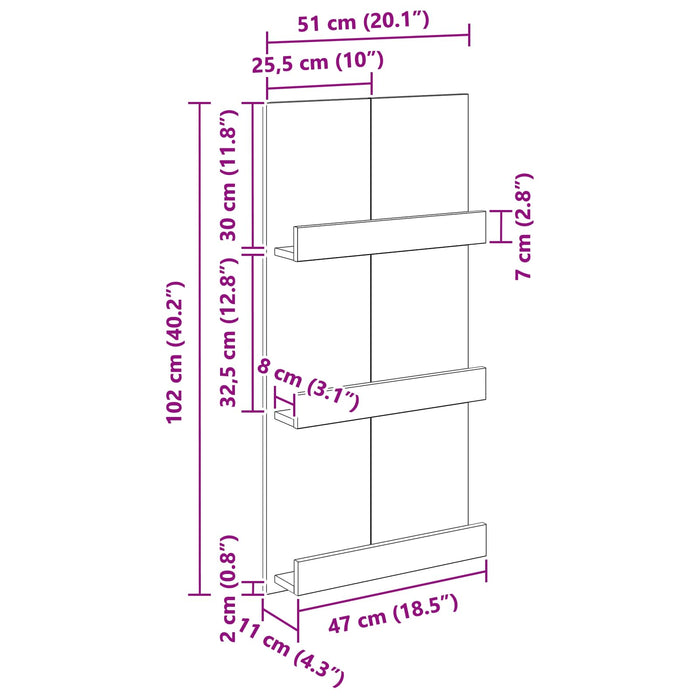 Magazine Rack With Shelf White 51 X 11 X 102 Cm Engineered Wood Nkkpbt