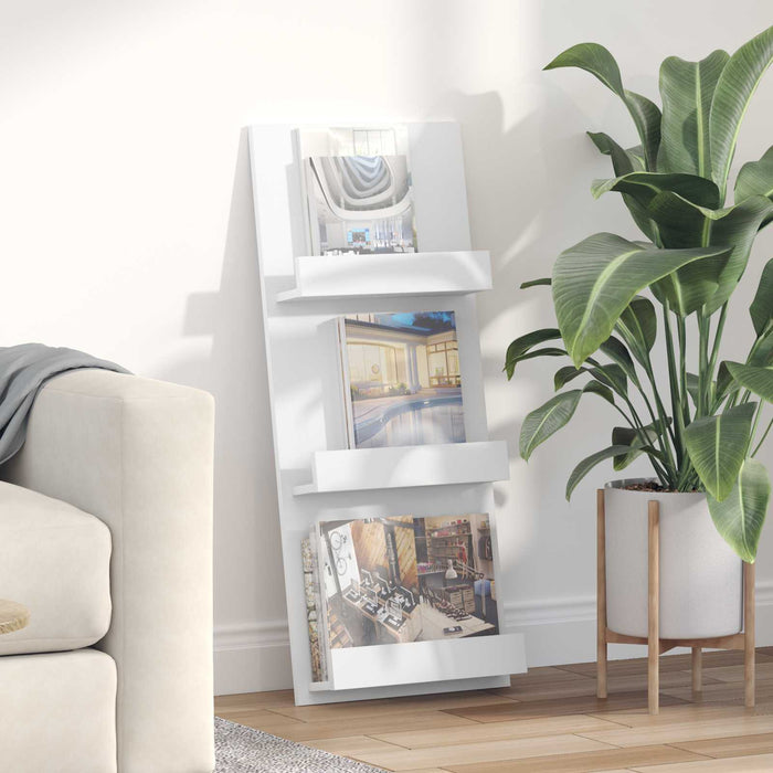 Magazine Rack With Shelf White 51 X 11 X 102 Cm Engineered Wood Nkkpoo