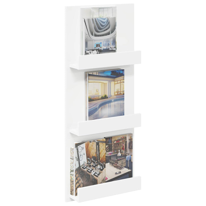 Magazine Rack With Shelf White 51 X 11 X 102 Cm Engineered Wood Nkkpoo
