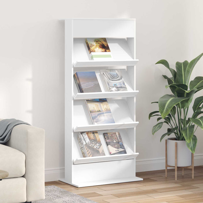Magazine Rack With Shelf White 70 X 41 X 156 Cm Engineered Wood Nkkpok