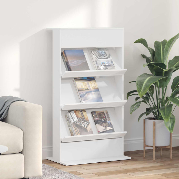 Magazine Rack With Shelf White 70 X 41 X 126 Cm Engineered Wood Nkkpxi