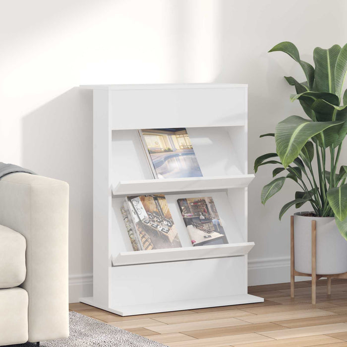 Magazine Rack With Shelf White 70 X 41 X 96 Cm Engineered Wood Nkkptp
