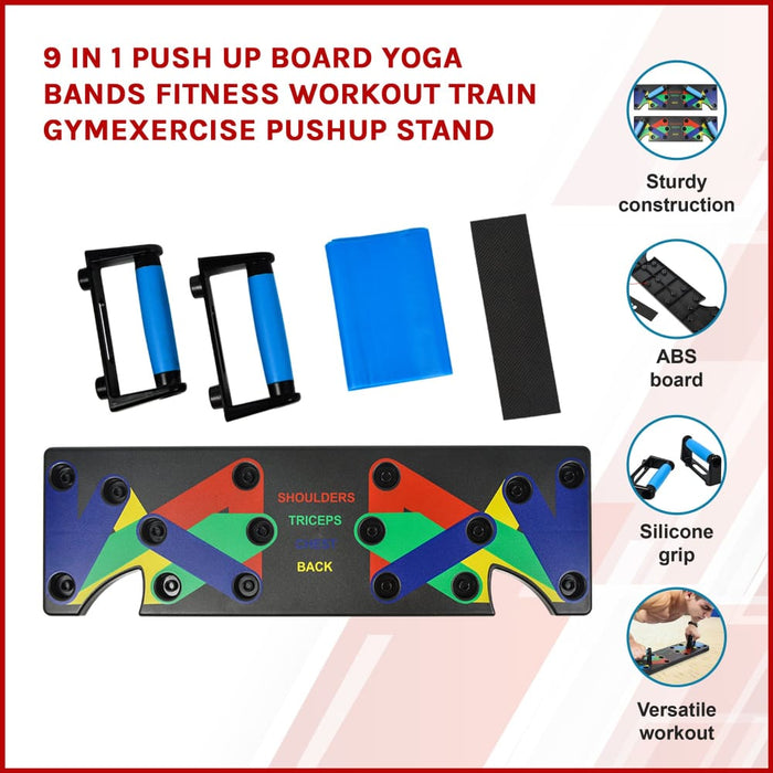 9 In 1 Push Up Board Yoga Bands Fitness Workout Train Gym