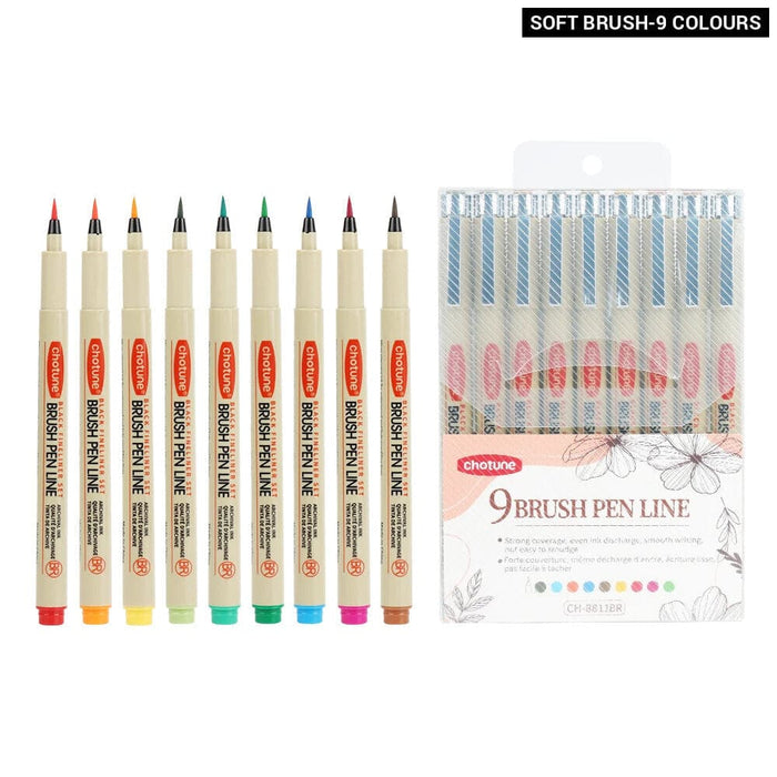 9 Colour Soft Brush Pens for Drawing and Sketching 0.5mm