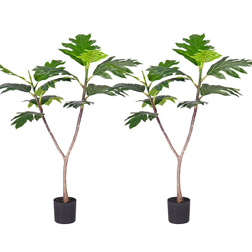 2x 90cm Artificial Natural Green Split-leaf Philodendron