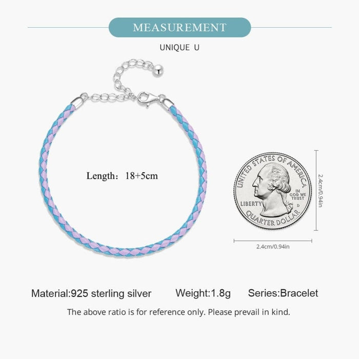 925 Sterling Silver Adjustable Leather Blue & Pink Bracelet
