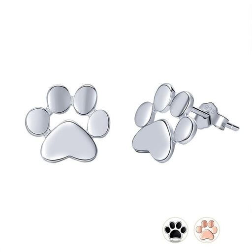 925 Sterling Silver Animal Paw Dog Cat Footprints Stud