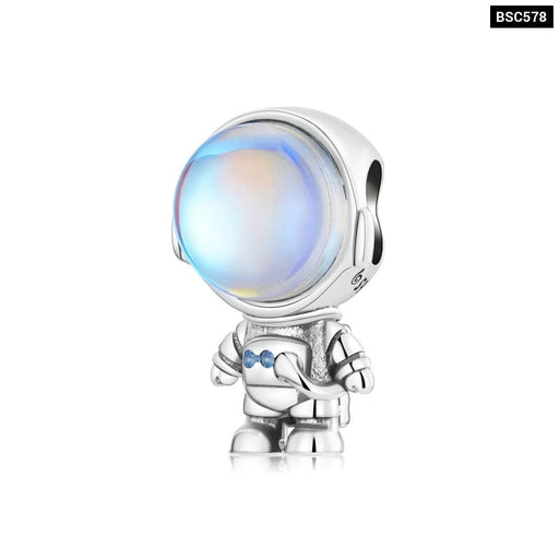 925 Sterling Silver Astronaut Hanging Bead Heart - shapped