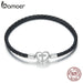 925 Sterling Silver Black Cross Leather Chain Bracelets