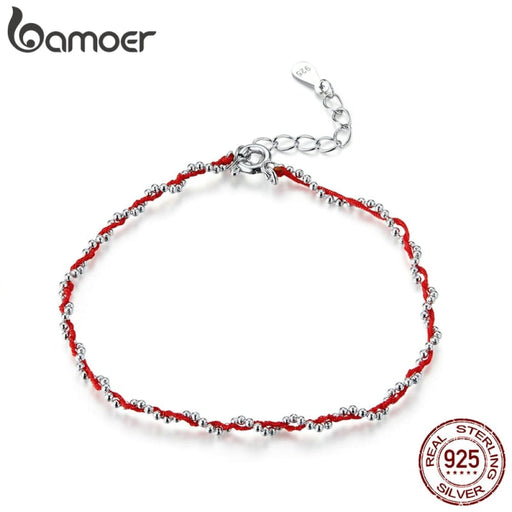 925 Sterling Silver Black And Red Rope Beads Chain