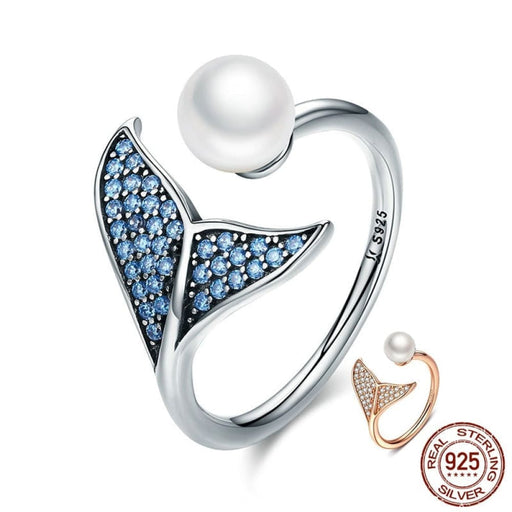 925 Sterling Silver Blue Cz Dolphin Tail Opening Finger