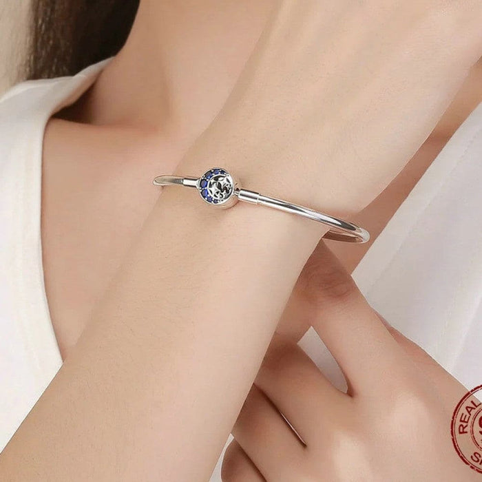 925 Sterling Silver Blue Cz Moon And Star Bracelet For Women