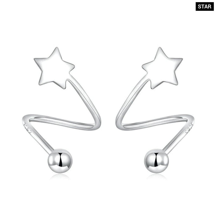 925 Sterling Silver Ear Buckle Rotating Wave Mini Star &