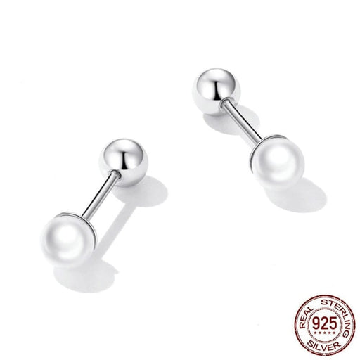 925 Sterling Silver Charm Pearl Beads Screw Stud Earrings