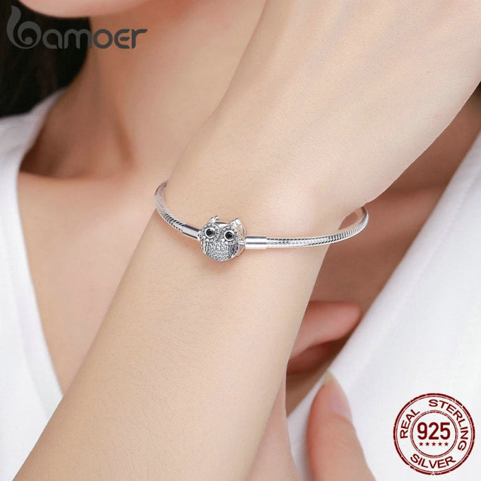 925 Sterling Silver Cute Animal Owl Clasp Snake Chain Women