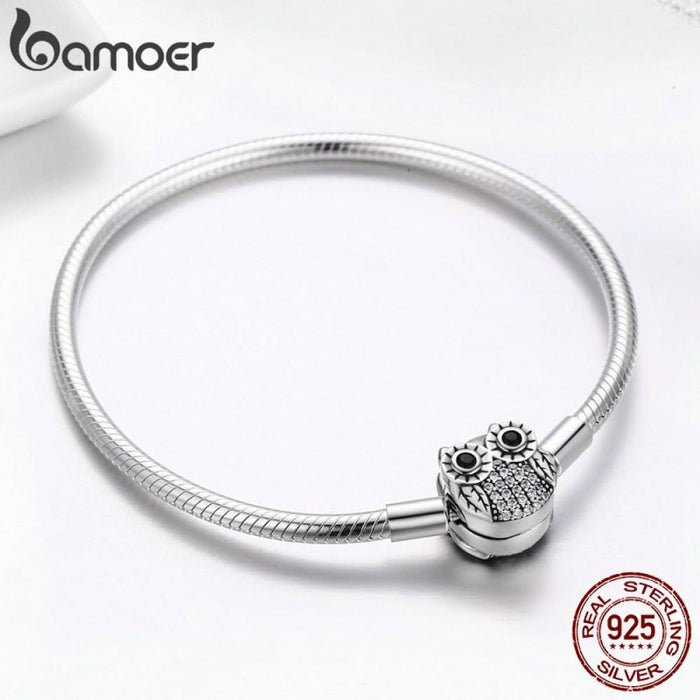 925 Sterling Silver Cute Animal Owl Clasp Snake Chain Women