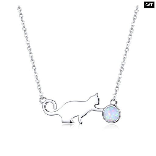 925 Sterling Silver Cute Cat Playing Ball Pendant Necklace