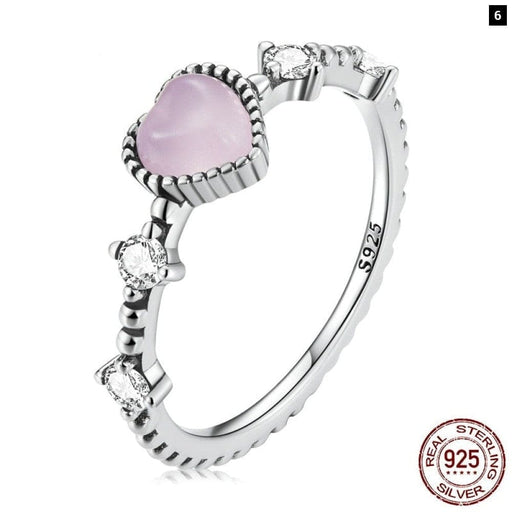 925 Sterling Silver Delicate Pink Heart Ring Stackable