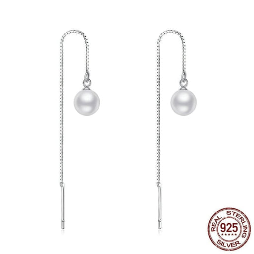 925 Sterling Silver Elegant Long Tassel Pearl Drop Earrings