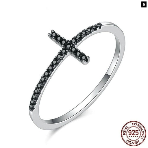 925 Sterling Silver Faith Cross Shape Finger Rings For Women