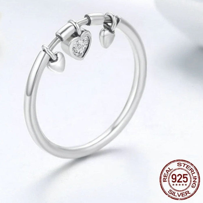 925 Sterling Silver Glittering Heart Clear Cz Angel Ring For