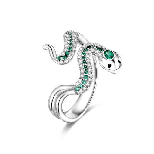 925 Sterling Silver Green Mysterious Snake Opening Rings