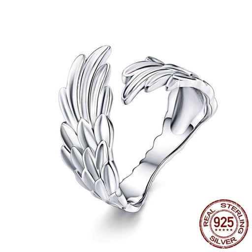925 Sterling Silver Guardian Wings Open Ring Angel Wing