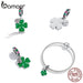 925 Sterling Silver Heart Charm Green Four Leaf Bead