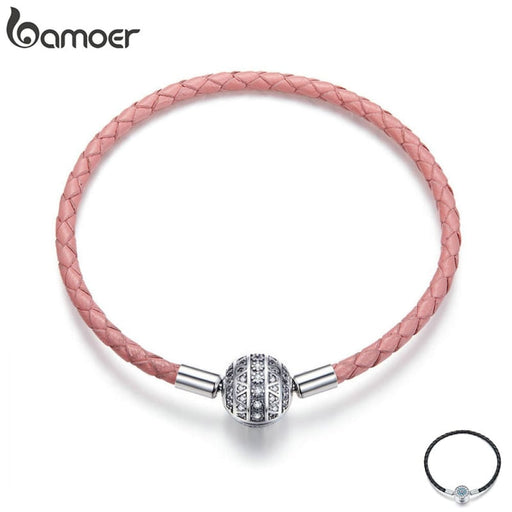 925 Sterling Silver Leather Round Clasp Dazzling