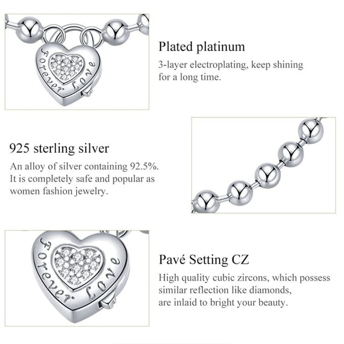 925 Sterling Silver Love Chain Bracelet For Women