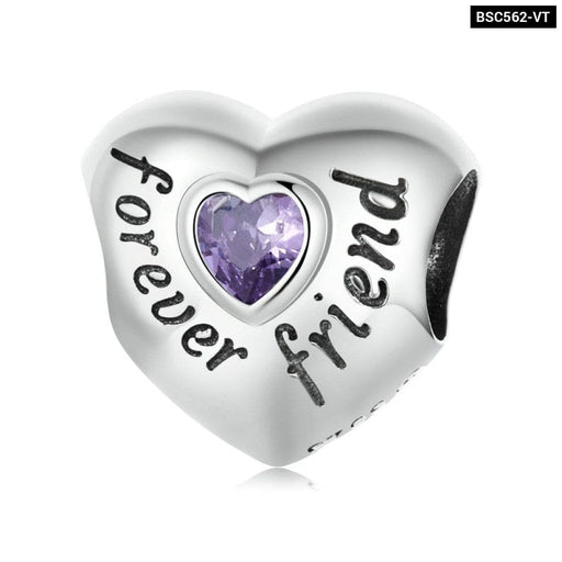 925 Sterling Silver Love Family Charm Heart - shaped Beads